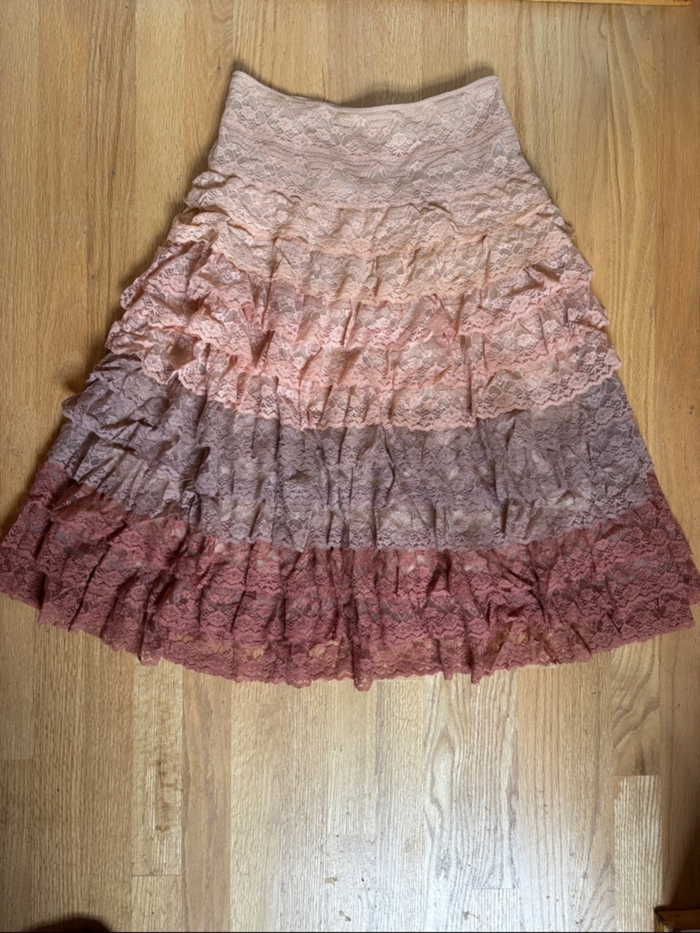 Ombre High Waist Midi Lace Tiered Skirt in Pink and Mauve Size 0 Boho y2k